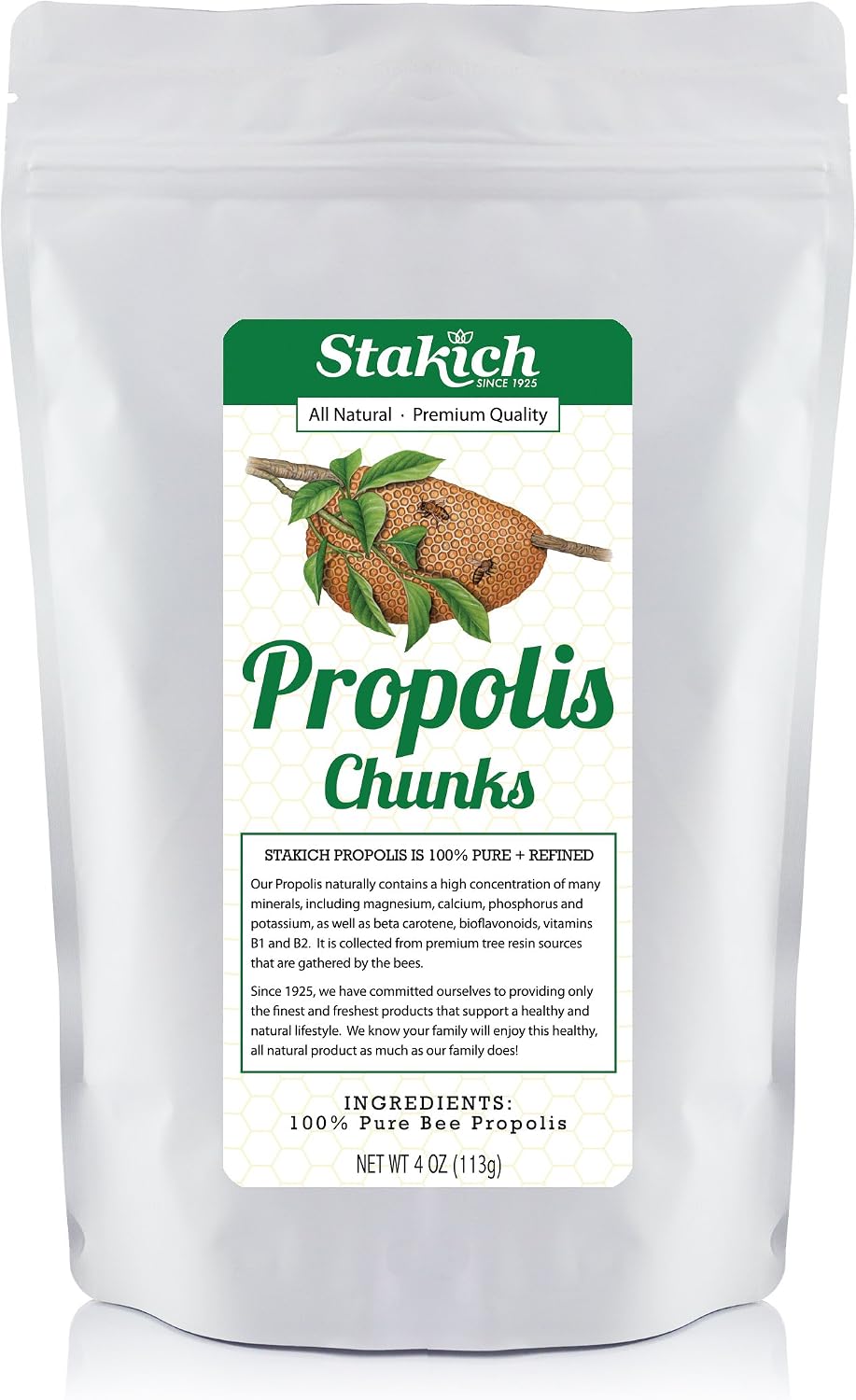 Stakich Trozos de propóleo de abeja - Puro, Natural - 4 oz