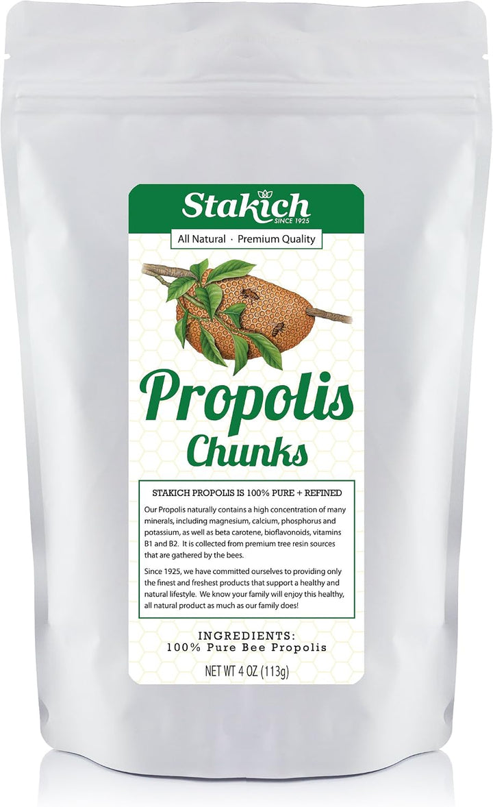 Stakich Trozos de propóleo de abeja - Puro, Natural - 4 oz