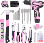 FASTPRO Juego de taladro rosa de 12 V para mujer, juego de herramientas