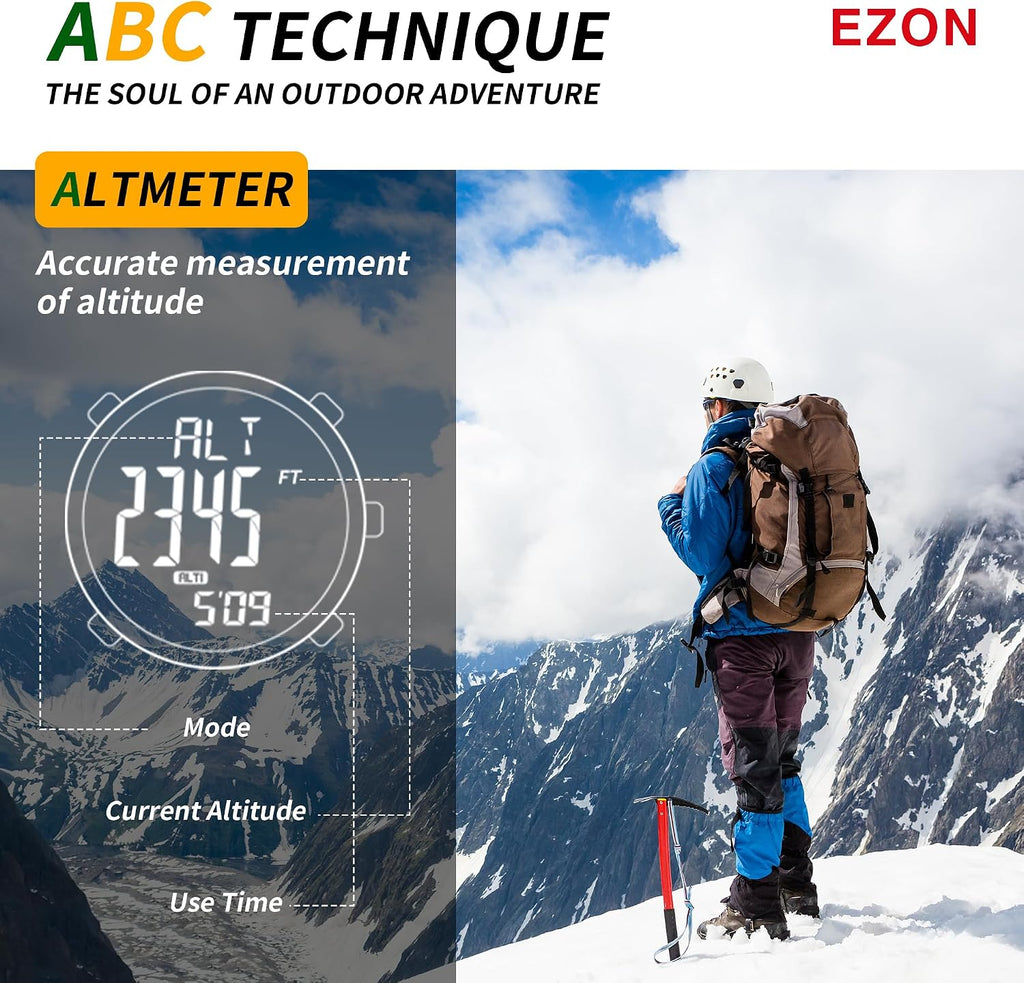 H001 Reloj Digital Militar para Hombre, Reloj de Aventura al Aire Libre con Altímetro, Barómetro, Brújula, Termómetro, Amanecer/Atardecer, Temporizador – Ideal para Senderismo, Trekking y Montañismo