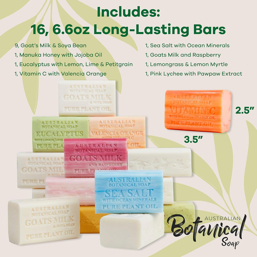 Australian Botanical Soap Juego de 16 barras, leche de cabra y frij...