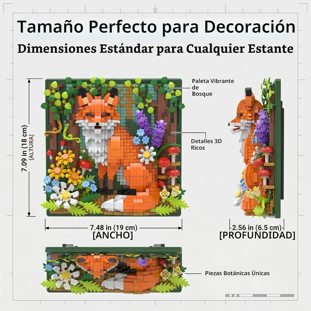 Fox Animal - Juego de minibloques de construcción 3D para adultos, juego de construcción de bosque de micro ladrillos, decoración de pared para el hogar o exhibición de escritorio