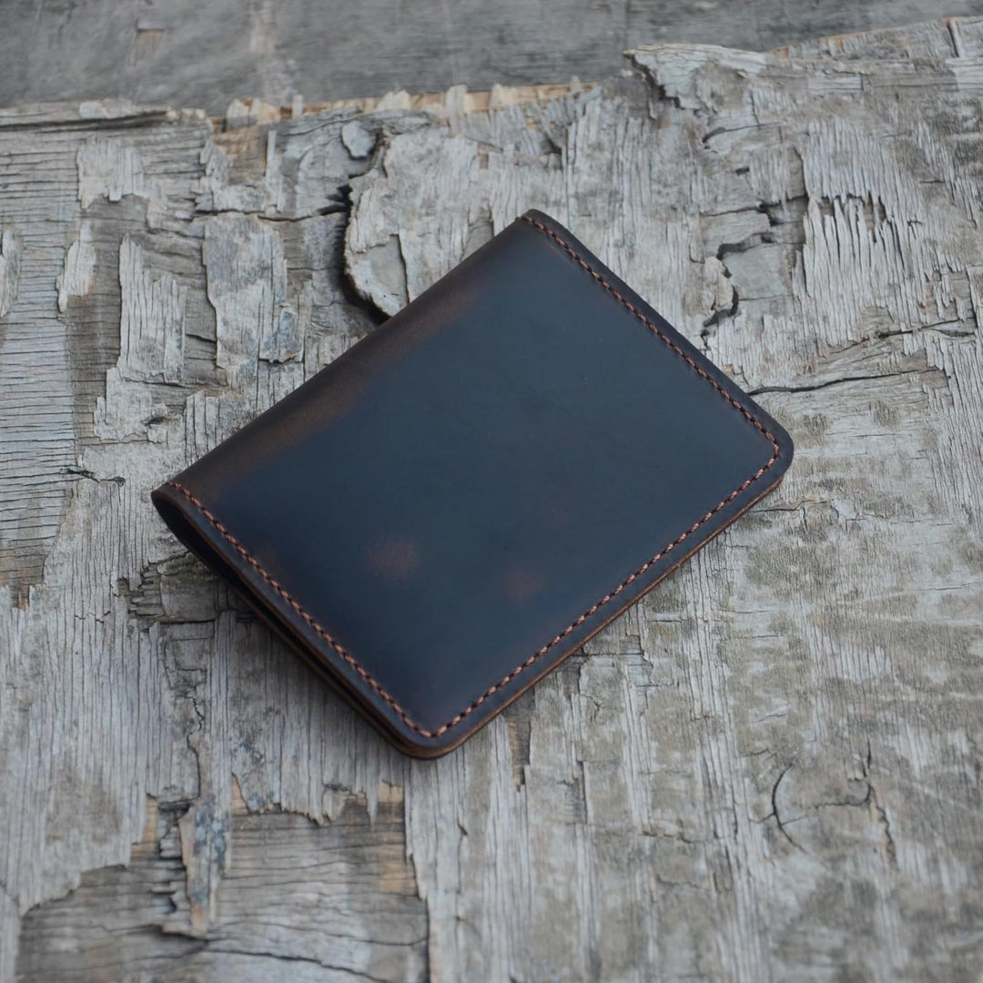 JJNUSA Cartera de cuero minimalista hecha a mano para hombres envej...