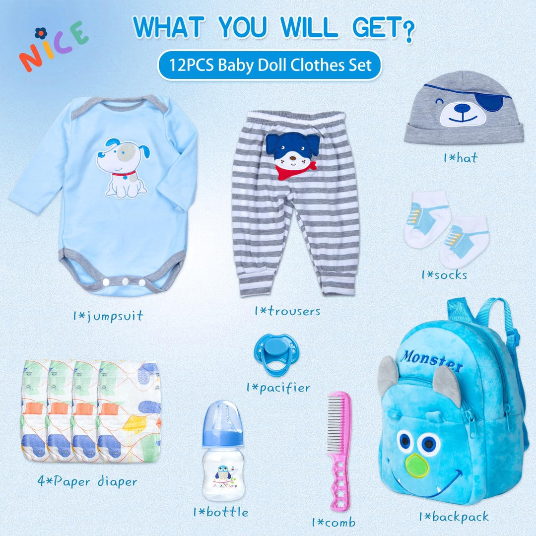 PEDOLLTREE Juego de 12 piezas de ropa de muñeca Reborn para bebé, c...