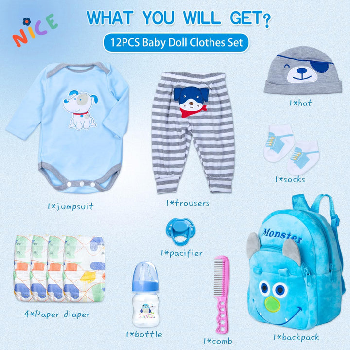 PEDOLLTREE Juego de 12 piezas de ropa de muñeca Reborn para bebé, c...