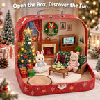 Juego de maletas de muebles de casa de muñecas de Navidad para niños, 2 muñecas flexibles/árbol de Navidad/chimenea/sofá/TV, accesorios de casa de muñecas para niñas a partir de 3 años