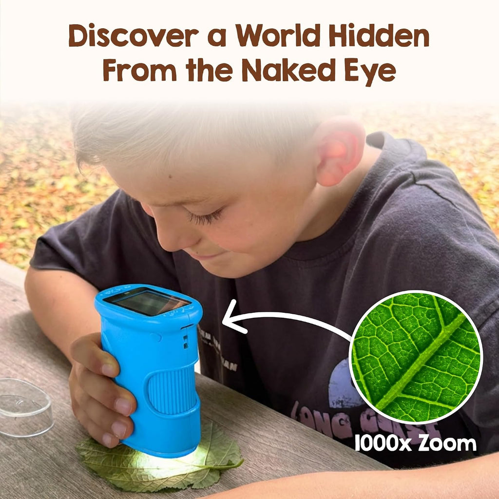 Microscopio digital para niños [zoom 4K 1000x con pantalla IPS de 2.0 pulgadas] - Microscopio de bolsillo de mano para niños para exploración y experimentos al aire libre - Juguete STEM y regalo de