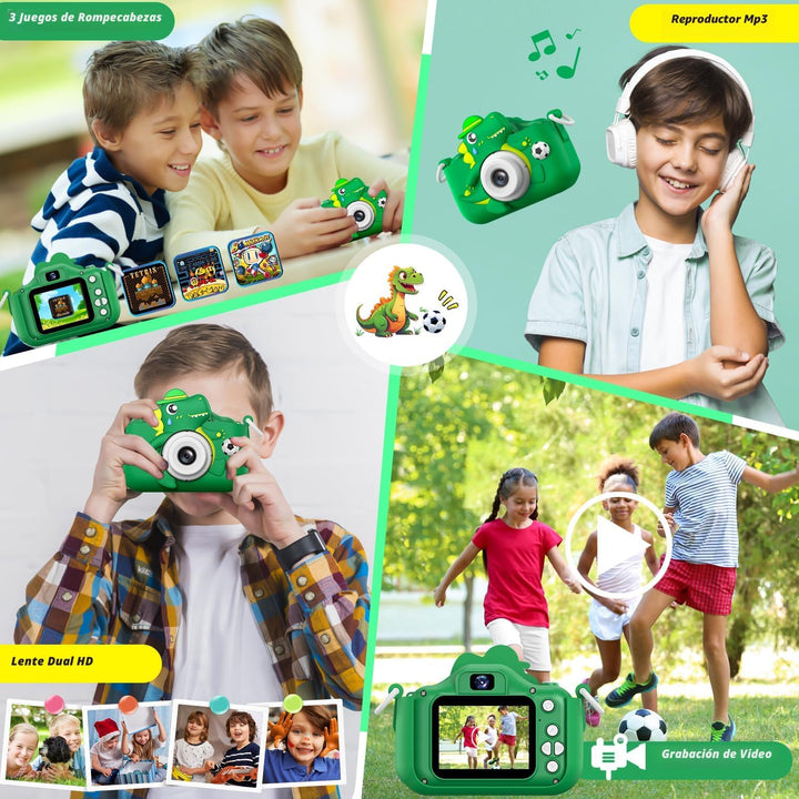 Cámara de dinosaurio para niños y niñas, cámara digital para selfie...