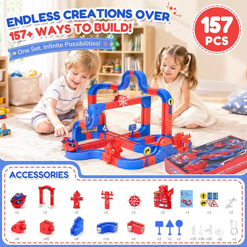157Pcs Juego de Trenes Eléctricos, Juguetes de Riel STEM para Niños de 3, 4, 5, 6, 7 y 8 años