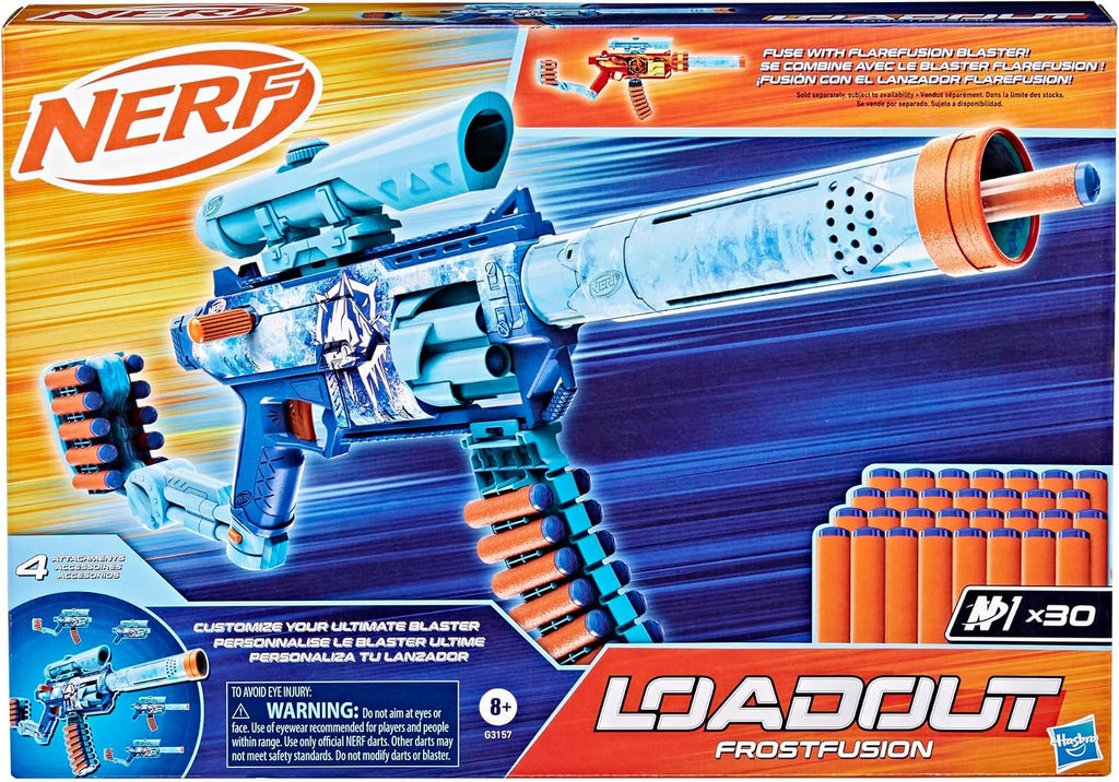 Nerf Loadout FrostFusion Blaster, 4 accesorios intercambiables, 30 dardos Nerf N1, juguetes y regalos para niños, a partir de 8 años (exclusivo de Amazon)