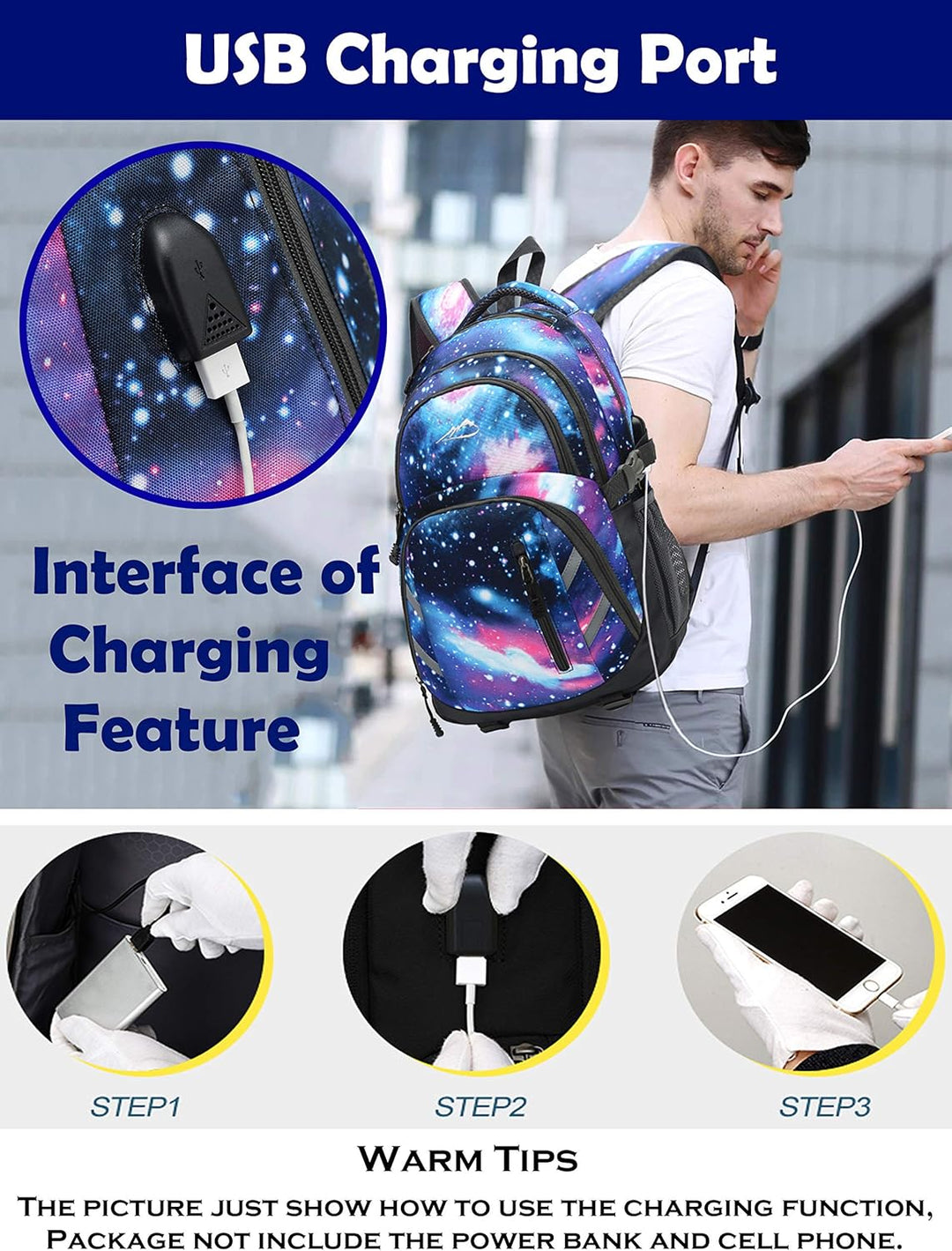 ProEtrade - Mochila para universidad con puerto de carga USB, para...
