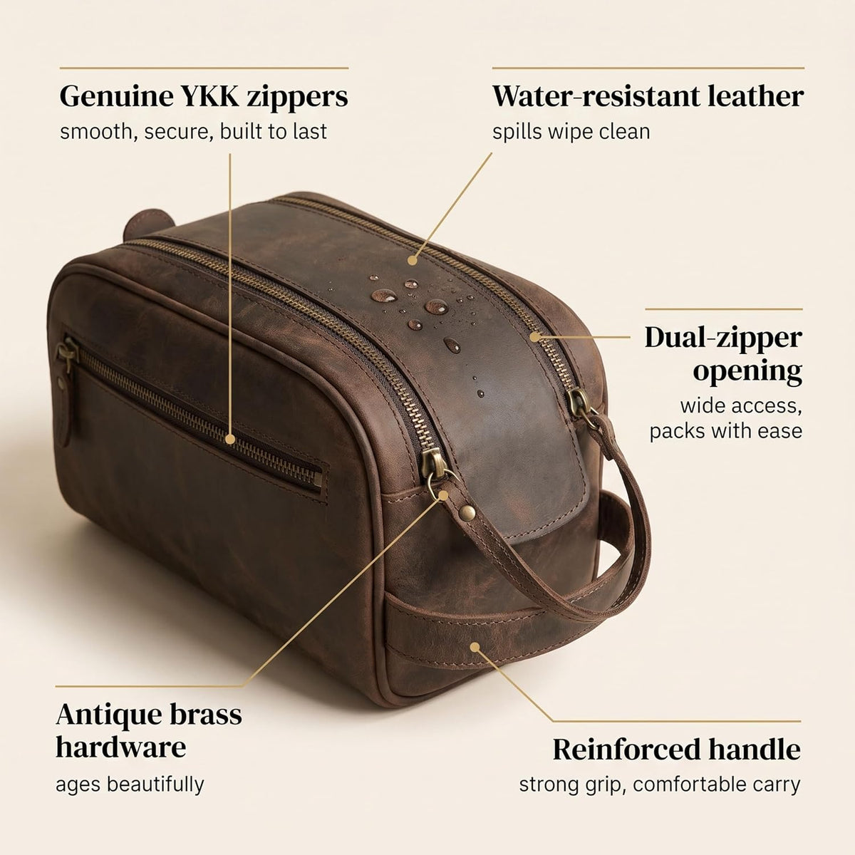 LEATHER VILLAGE - Neceser de cuero para hombre, kit de viaje Dopp Bolsa de