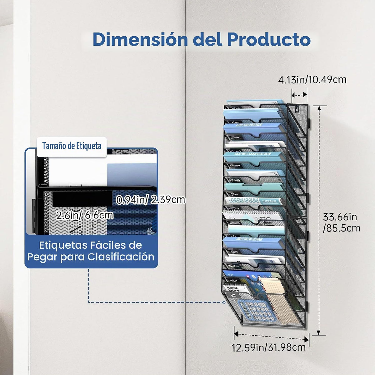 Organizador de archivos de pared de 14 niveles y organizador de archivos colgantes, color negro