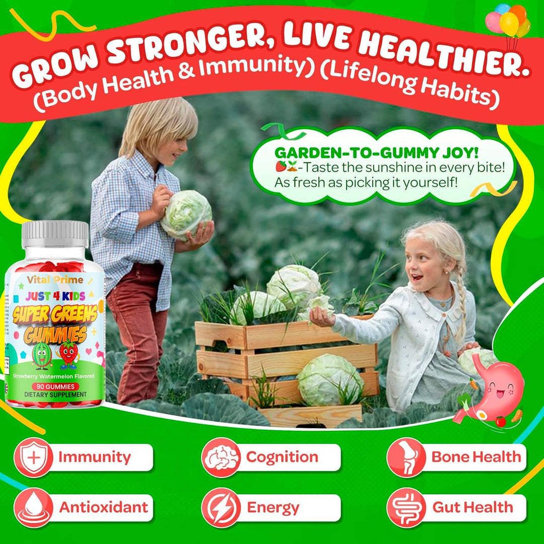 Vital Prime - Gomitas súper verdes para niños, 90 unidades, sabor a...