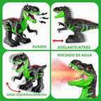 Juguete de dinosaurio a control remoto para niños de 3-5, 5-7 años, juguete robot de dinosaurio T-rex para caminar a control remoto con aerosol de niebla de agua, luces y sonidos, batería recargable
