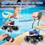 Camión monstruo de tiburón anfibio de control remoto con detección de gestos y chorro de agua, 4WD, 1:16, vehículo RC todo terreno, impermeable, tanque RC para piscina, juguete al aire libre, regalos