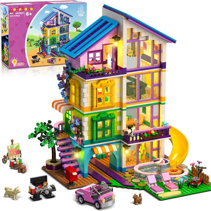 HOGOKIDS Juego de construcción de casa para niñas con luz