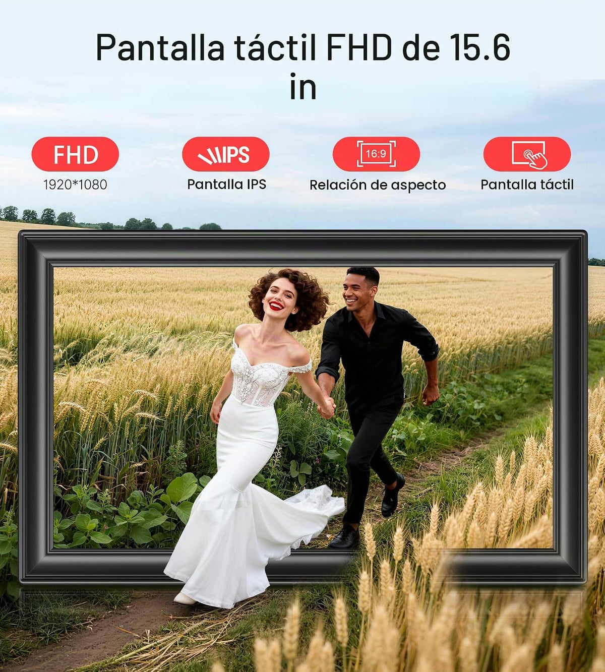 Marco de fotos digital Frameo de 64 GB de 15.6 pulgadas, WiFi, marcos de fotos electrónicos grandes de 1920 x 1080 IPS FHD pantalla táctil, envía fotos desde tu teléfono desde cualquier lugar, el
