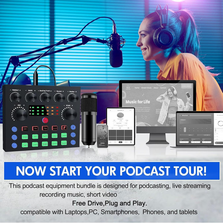 ALSO GO Paquete de Equipo de Podcast, Paquete de Micrófono para Pod...