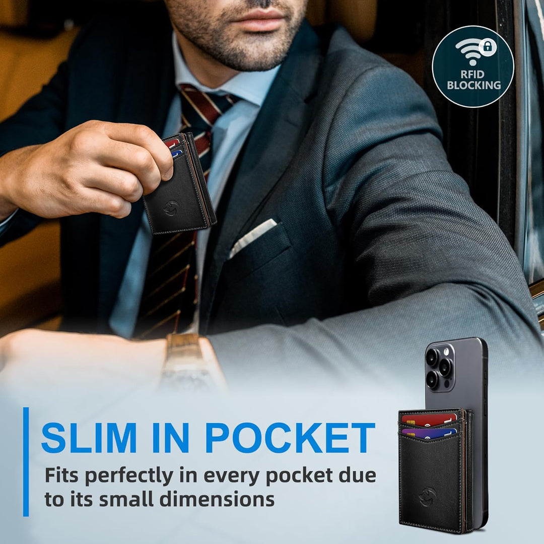 Housmai Billetera de cuero triple para hombre, con bolsillo para ef...