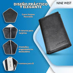 Nine West Billeteras de cuero vegano triple para hombre, sin crueldad, cuero reciclado con ventana de identificación, regalos para hombres, color negro sólido