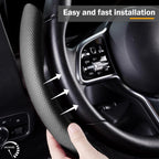 Cubierta de volante de coche de cuero con cierre de presión de 3 piezas, juego de protector antideslizante y envolvente, accesorios para volante universal de 37-38 cm, negro