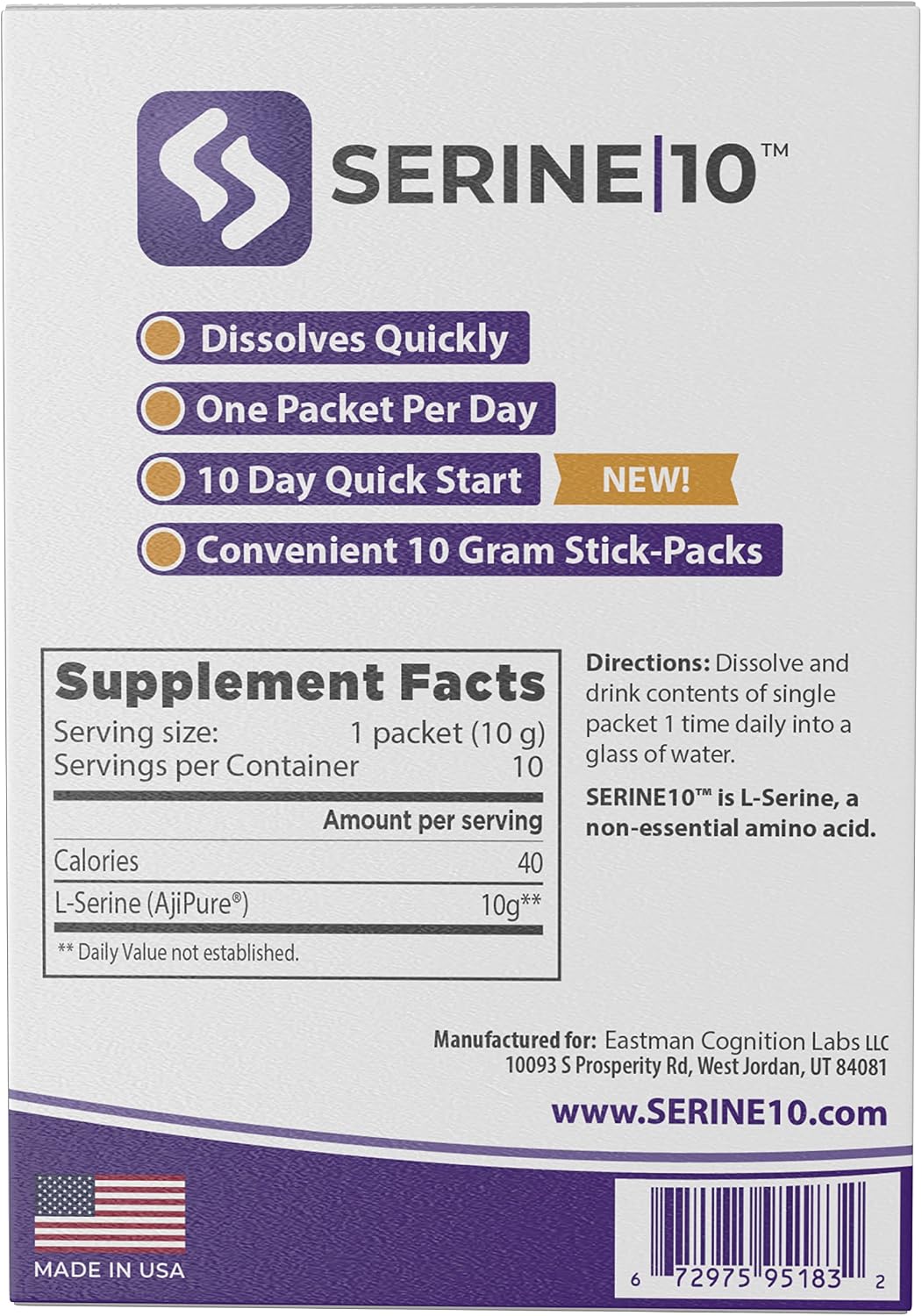SERINE10 L-Serine Nootropics Paquetes - Apoya la salud cerebral, la...