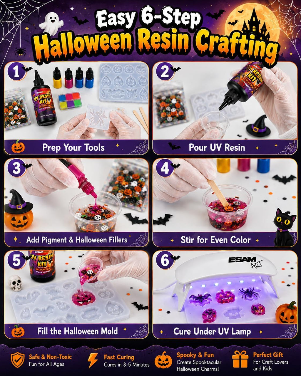 Lámpara ESAM Group Kit de joyería de resina UV de Halloween para niños