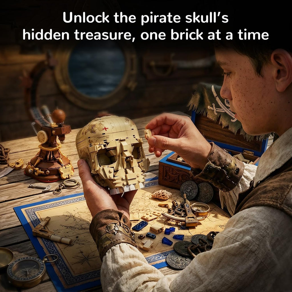 Juego de construcción de globo de calavera pirata, 1136 piezas, kit de