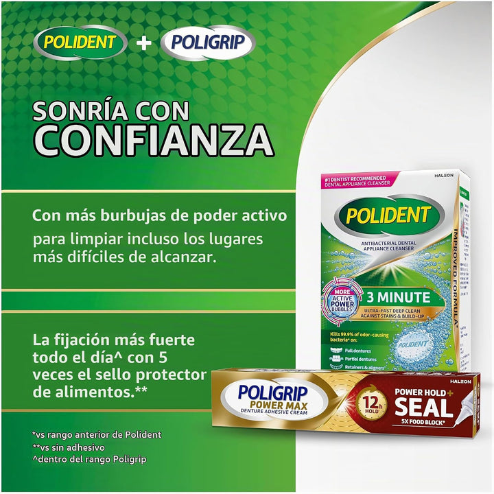 Poligrip Power Max Power Hold Plus Seal - Crema adhesiva para denta...