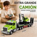 2-en-1 Camión Semi RC a Escala 1:12 y Excavadora con Luces y Sonidos
