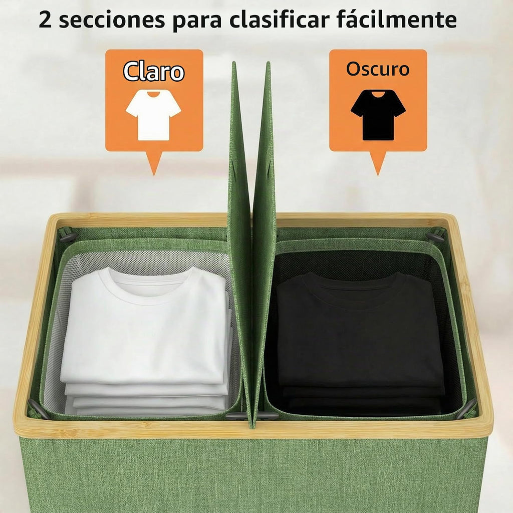efluky - Cesta doble para ropa sucia con tapa y 2 bolsas extraíbles, color