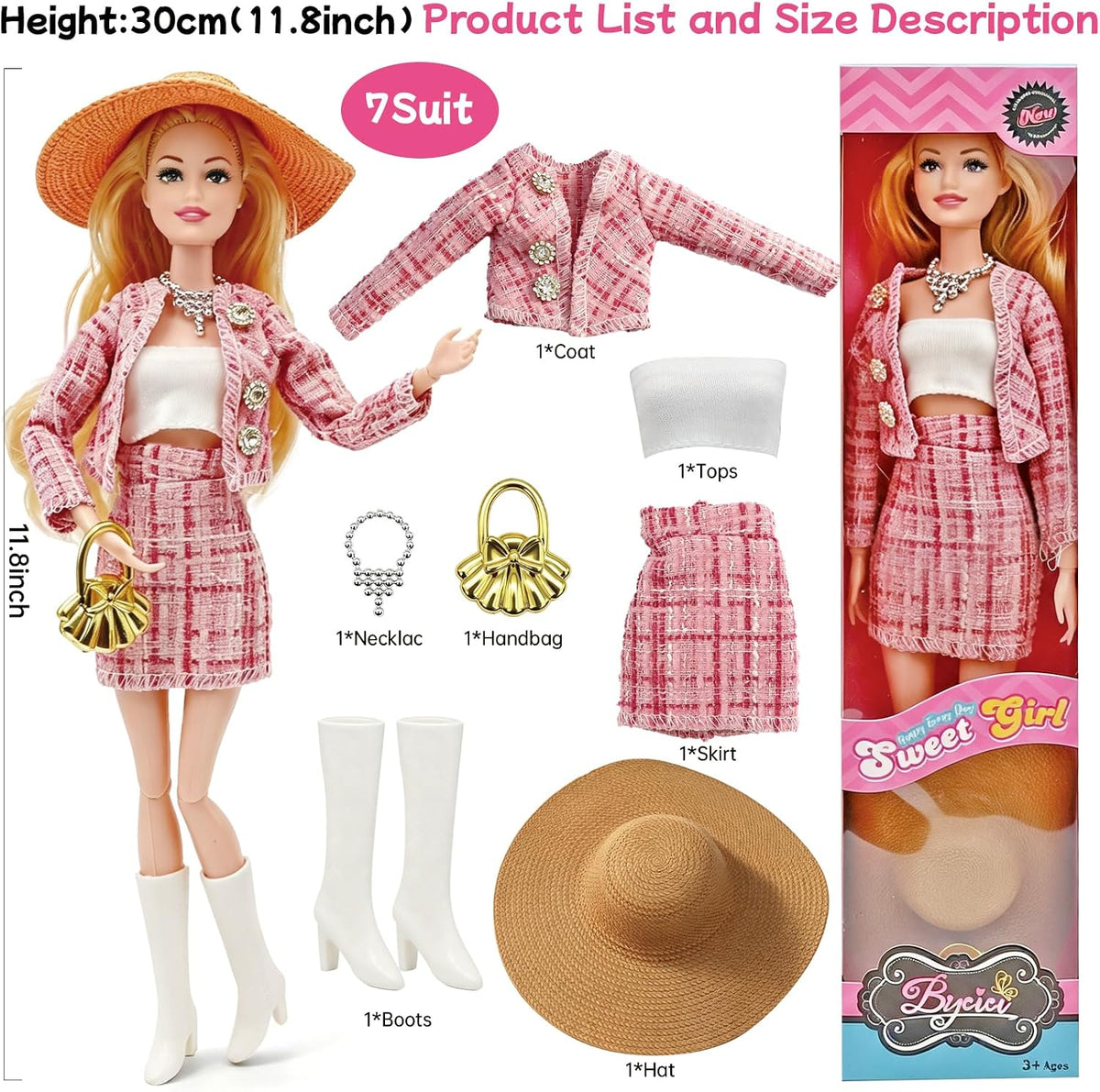 Juego de muñecas de moda de juguete americano de 11.5 pulgadas | Paquete de 4 muñecas de princesa para niñas de 6 a 12 años | Juego de muñecas con accesorios como bolso, sombrero, corona, collar