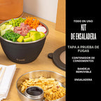 Kit de ensaladera de acero inoxidable S’well de 64oz en Onyx, viene con recipiente de condimentos de 2oz y bandeja removible para servir organizado, a prueba de fugas y apto para lavavajillas