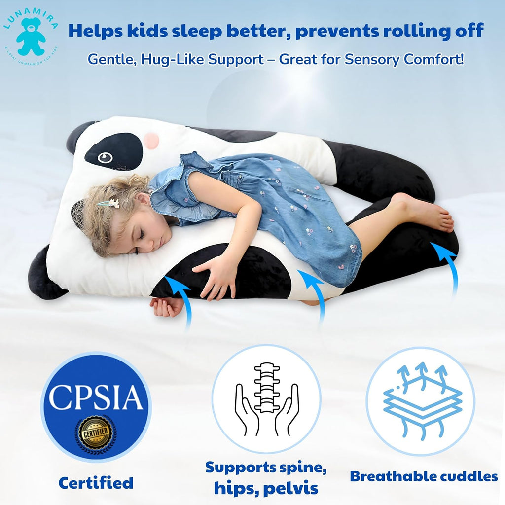 Almohada para cuerpo de niños con forma de panda - Almohada larga de felpa suave de 47" en forma de U, almohada de animales para niños, para dormir, leer, comodidad para TDAH y necesidades