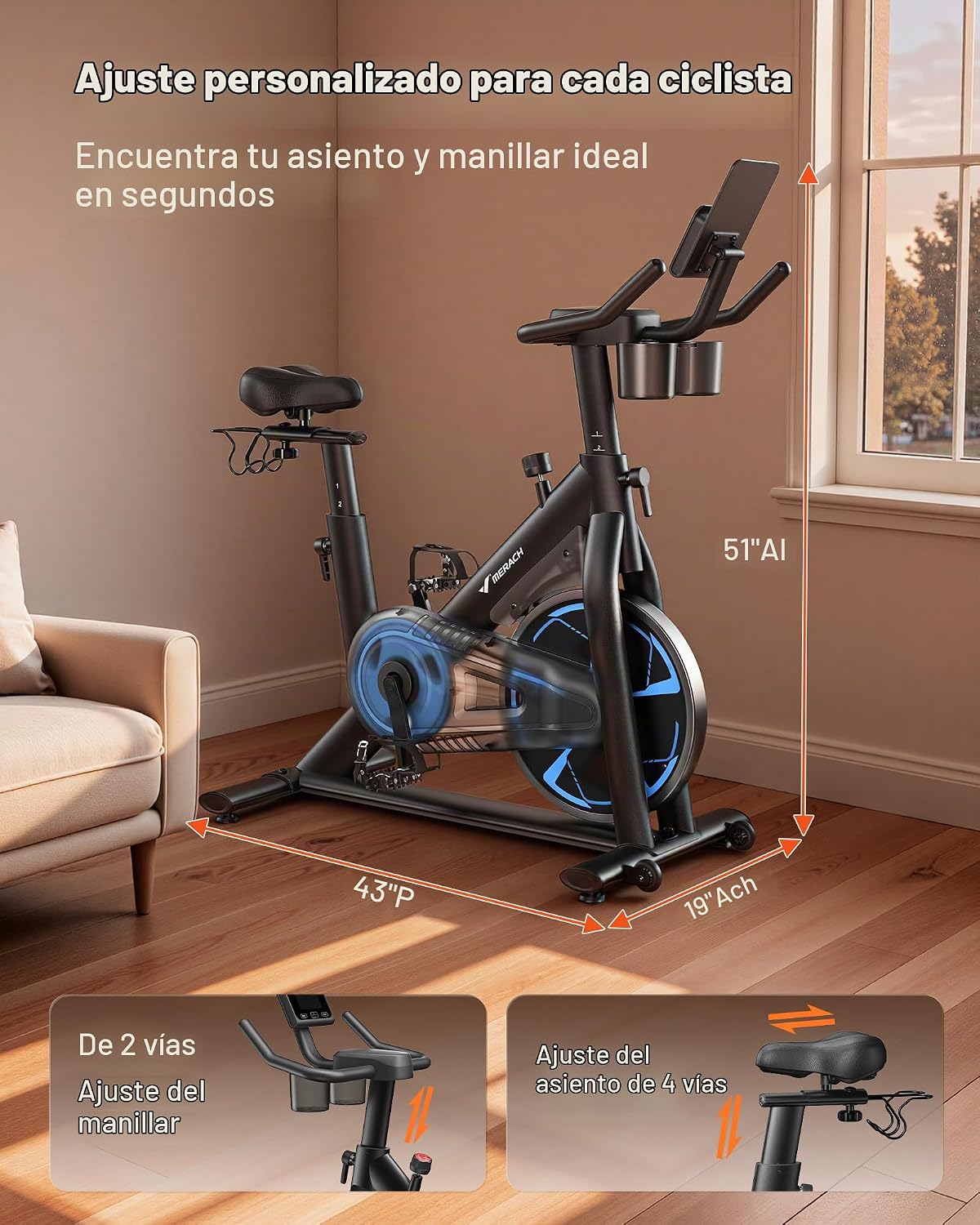 MERACH Bicicleta de Ejercicio, Resistencia Magnética, Capacidad 330 lbs