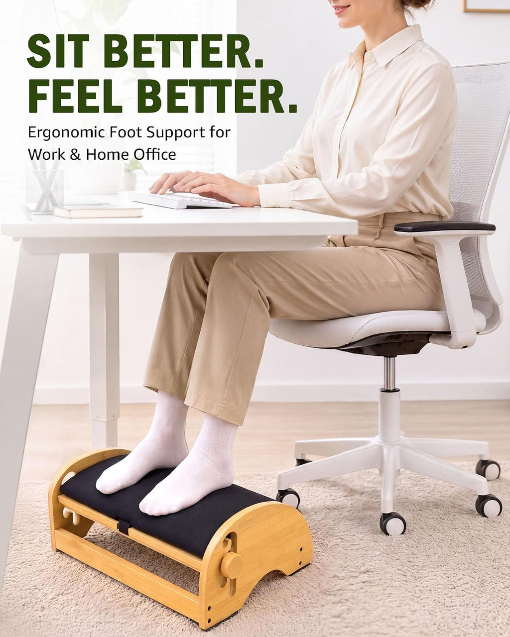 Lámpara Bulado Reposapiés de madera debajo del escritorio, reposapiés ergonómico