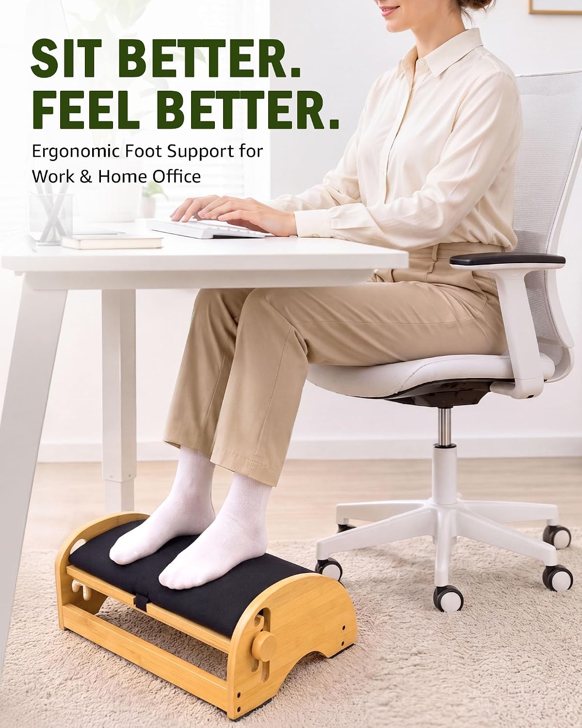 Lámpara Bulado Reposapiés de madera debajo del escritorio, reposapiés ergonómico