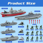 Juego de Juguetes de Portaaviones, Juguetes Militares, Lanza Batalla Naval con 12 Piezas de Soldaditos Verdes, 3 Pequeños Aviones de Juguete, 3 Barcos de Juguete, Juguetes del Ejército para