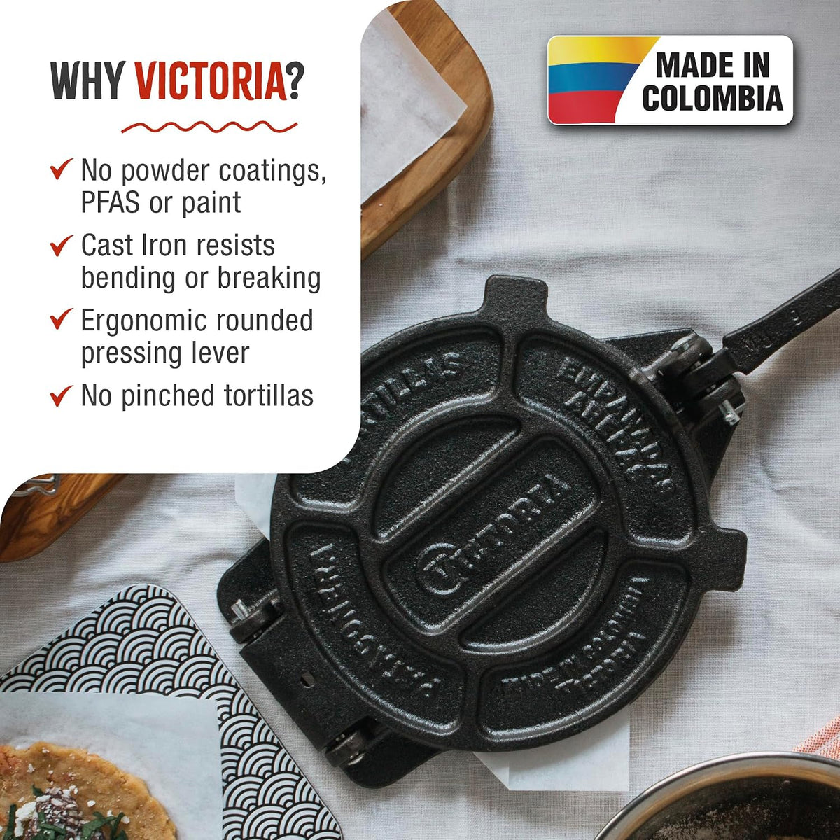 Victoria Prensa de tortilla de hierro fundido, Roti Maker y Tortilladora