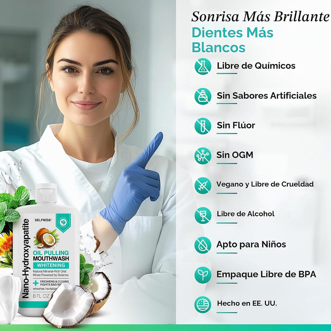 Enjuague bucal blanqueador con nano-hidroxiapatita y oil pulling pa...
