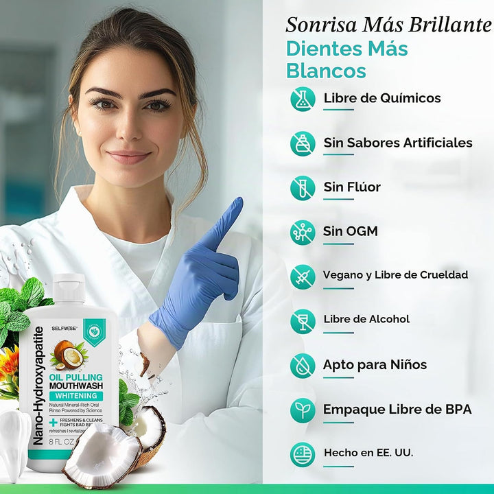 Enjuague bucal blanqueador con nano-hidroxiapatita y oil pulling pa...