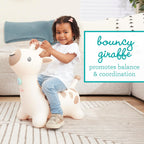 Infantino Bouncy Hoppy Pal, juguete de jirafa para niños pequeños, luces y sonidos, gorila fácil de inflar con asa, juguete de habilidad motora gruesa para interiores, a partir de 12 meses