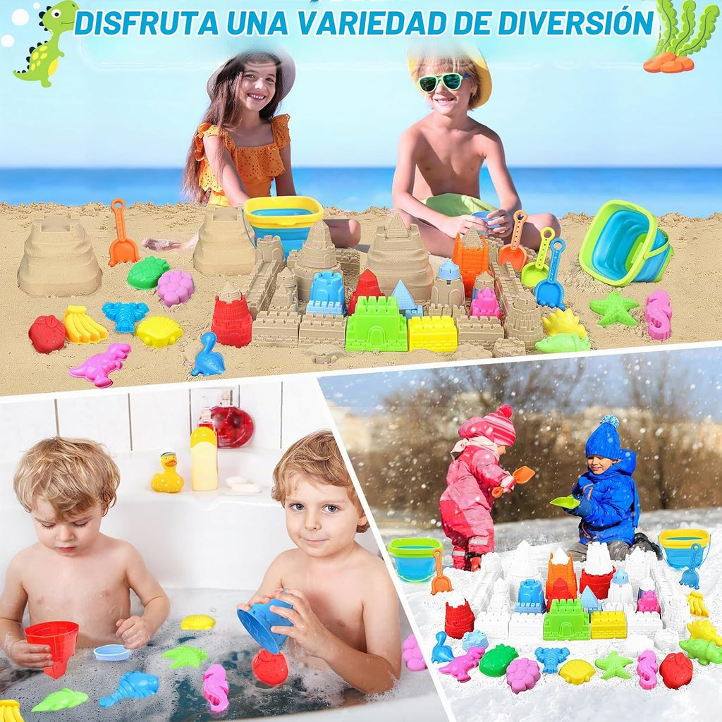 RACPNEL Juguetes de playa con cubos plegables, kit de castillo de arena