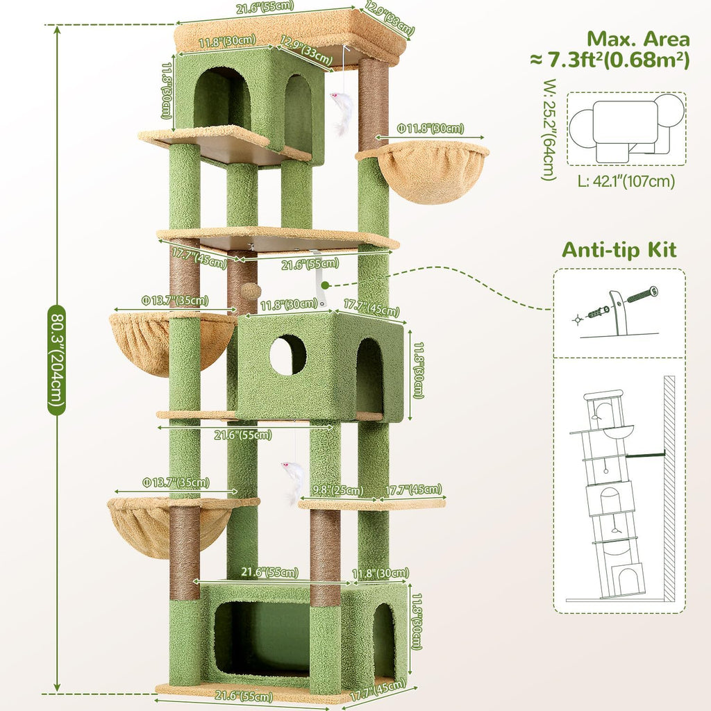 Globlazer Árbol grande de cactus para gatos, torre trepadora de 80 pulgadas