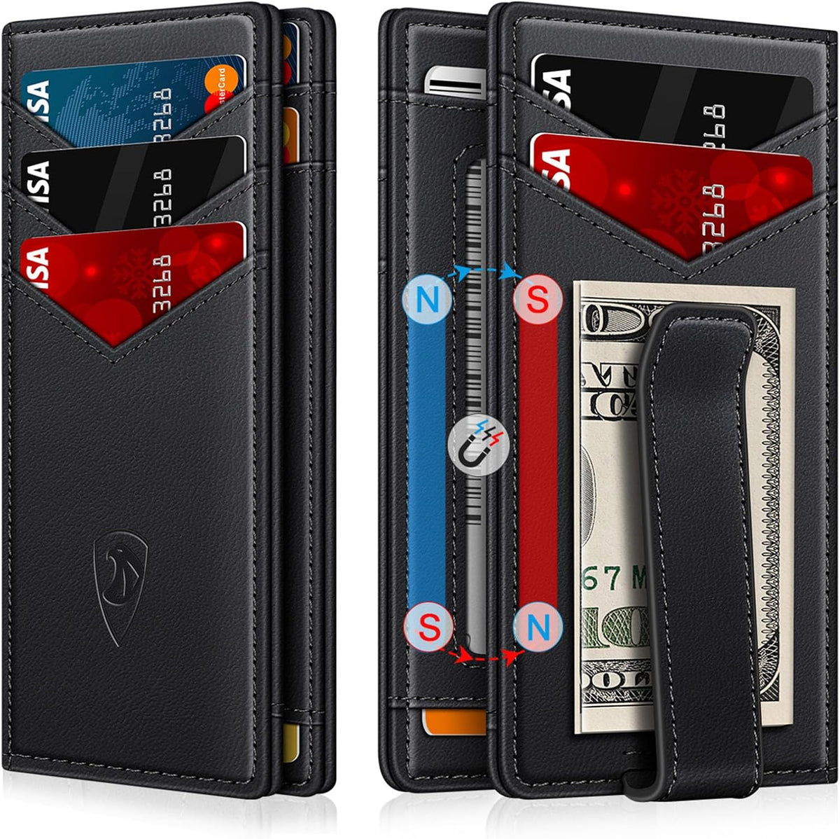 ZALVEX Billetera de cuero para hombre para 12-15 tarjetas, delgado...