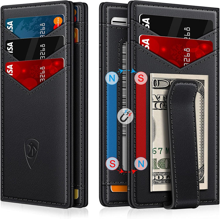 ZALVEX Billetera de cuero para hombre para 12-15 tarjetas, delgado...