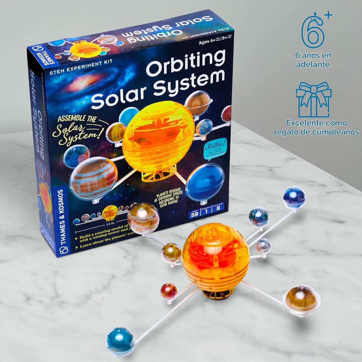Kit STEM de Sistema Solar Orbitante de Thames & Kosmos | Construye un Modelo de Sistema Solar Rotativo | Los Planetas Giran Usando un Motor de Resorte | Explora las Razones de Engranajes | Ferias