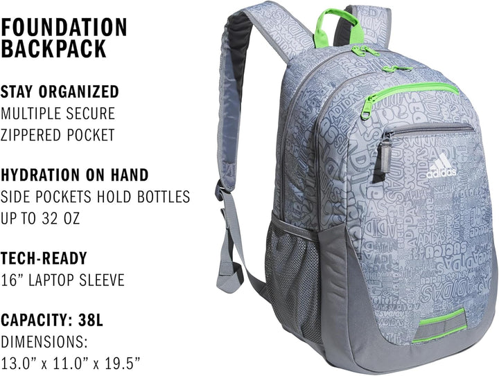Mochila adidas Foundation para laptop, funda para libros, bolsa dep...
