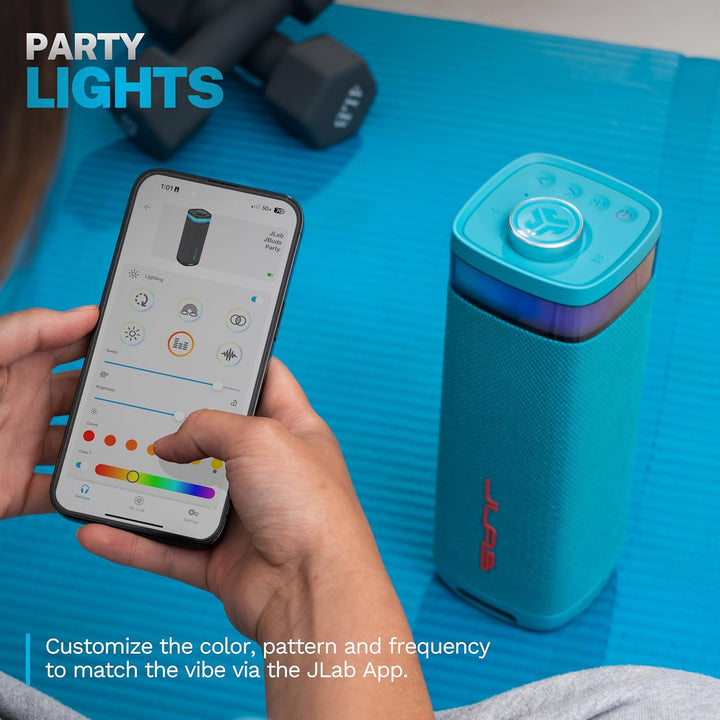 JLab, JBuds Party Altavoz Bluetooth portátil, impermeable, iluminac...